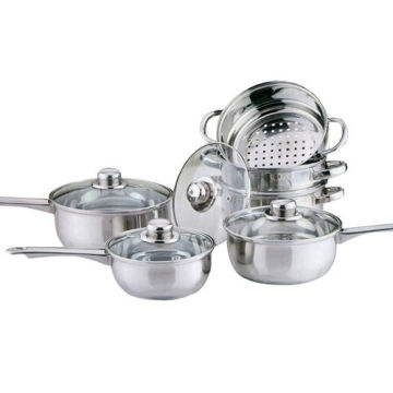 Home Basic 6PC Cookware with Steamer Set Stainless Steel Saucepan